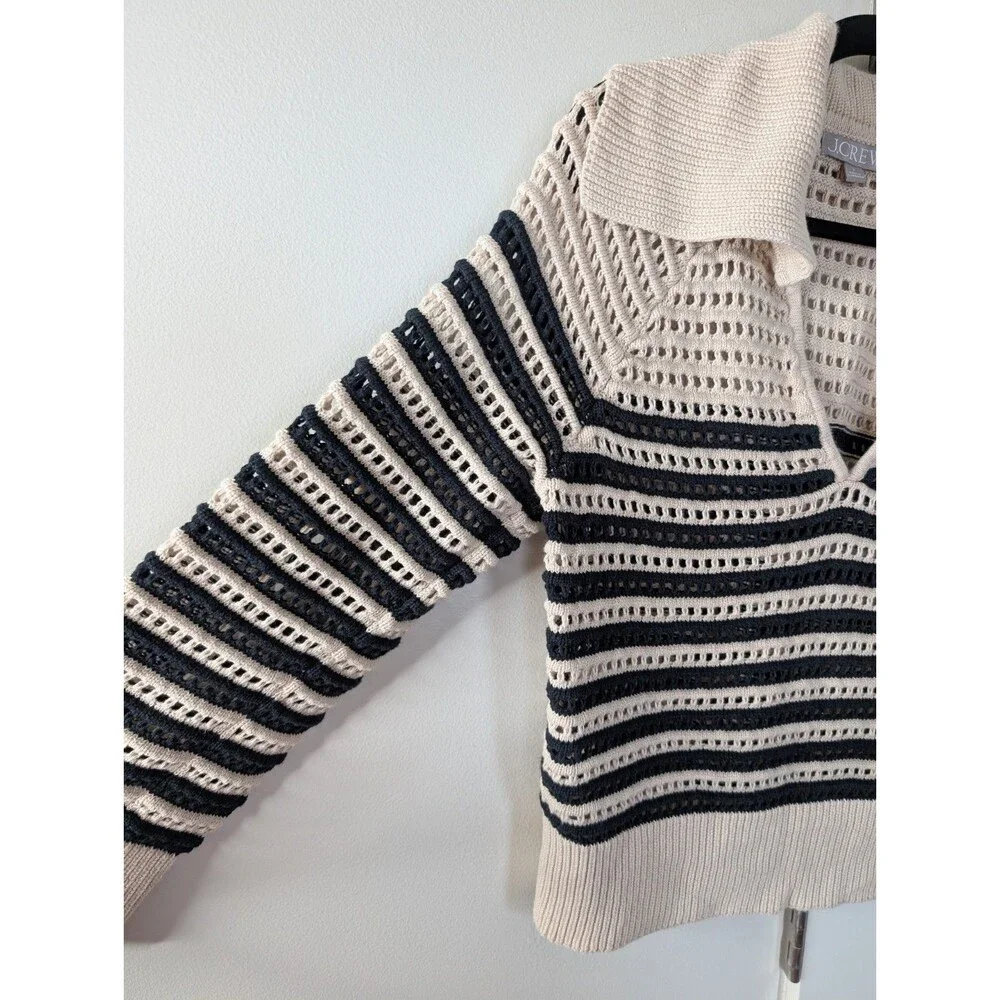 J.Crew Crochet Sailor-Collar Sweater sz S Cream Black